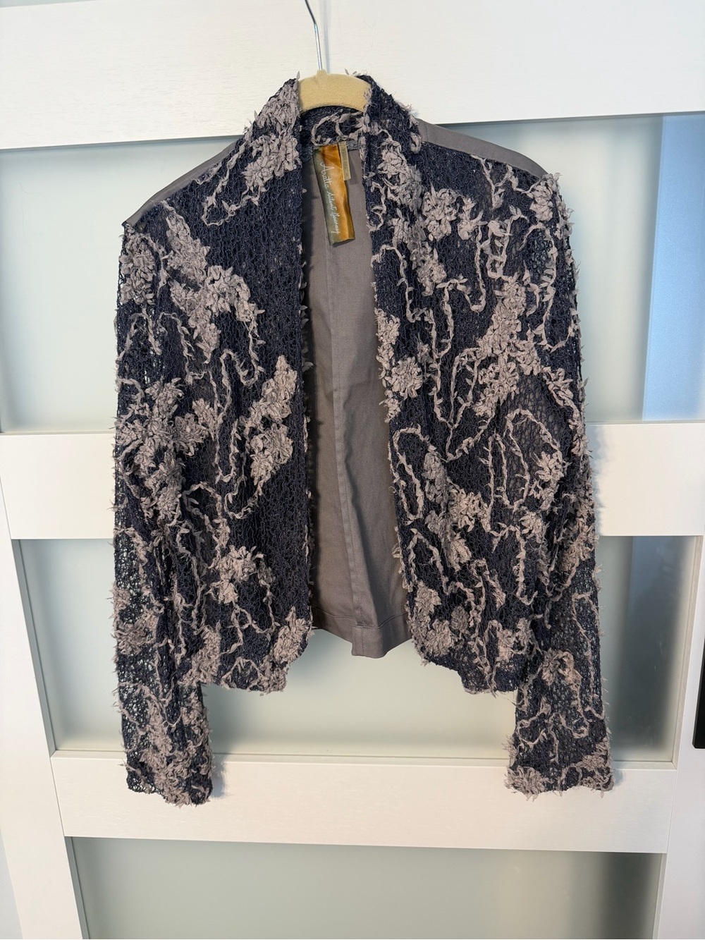 Open-Front Textured Blazer in Charcoal and Taupe